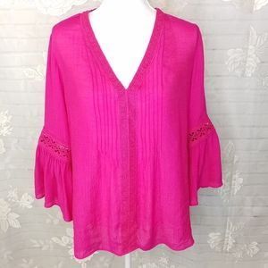 Counterparts pink top with bell sleeves and lace L